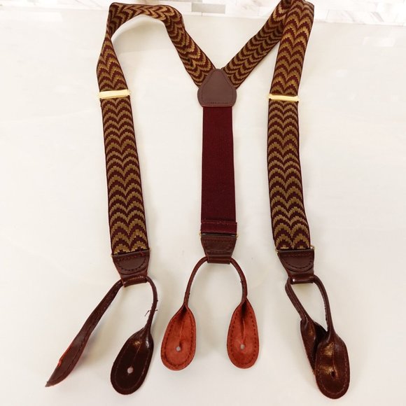 CAS GERMANY Men's Red Khaki Suspender Button Y Back Weaving Gold Hardware Buckle - Picture 2 of 11